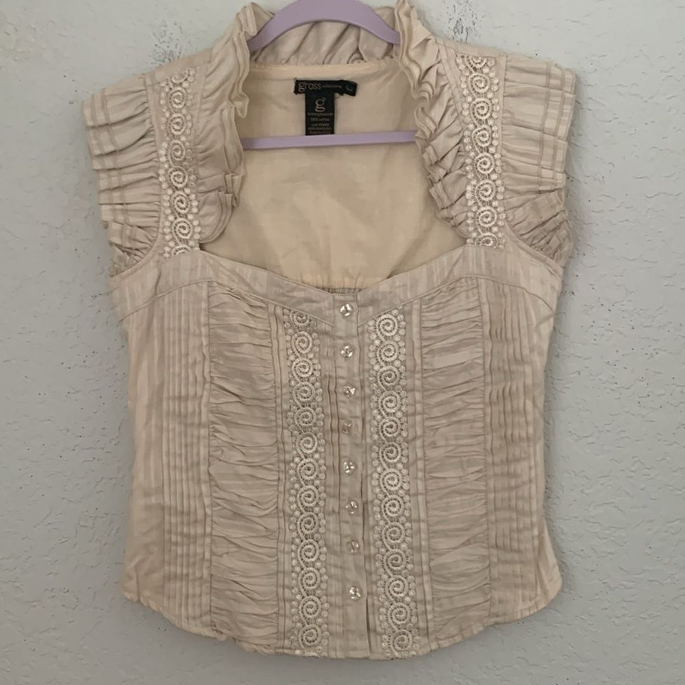 Grass Collection Cream Blouse with Embroidered Details